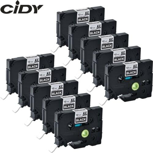 CIDY 10pcs 12mm White ON Black TZe335 tze 335 TZE-335 tz335 tz 335 for p touch compatible brother label maker laminated tz tape