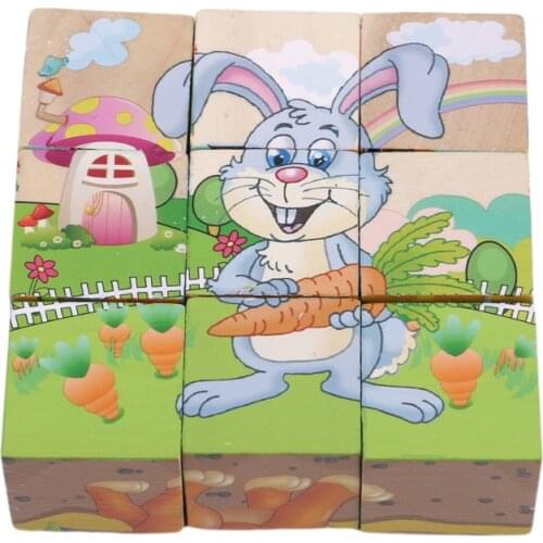 Kid Wooden 3D Puzzle Cartoon Animal Puzzle Toy 6 Sides Wisdom Jigsaw Early Education Learning Toys For Children 3D Puzzle