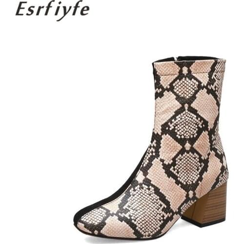 ESRFIYFE 2020 New Fashion Women Ankle Boots Thick Heels Autumn Shoes Female Square Toe Mixed Color Ladies Shoes Women Boots