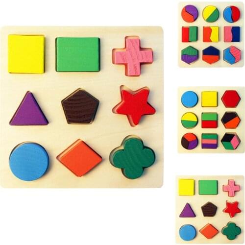Geometric Shape Plate Children Puzzle Wooden Jigsaw Cognitive Matching Board
