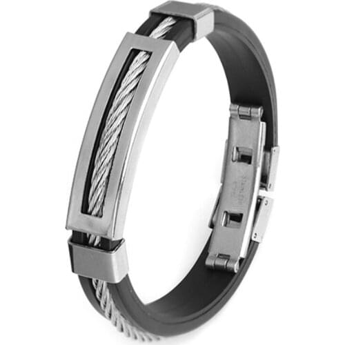 Hip Hop Men Sport Silicone Bracelet Trend Stainless Steel Wire Punk Wrist Chain Link Bracelet For Women Couple Jewelry