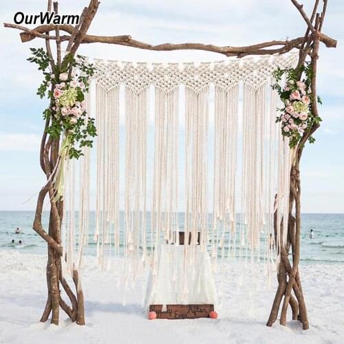 OurWarm 100x115cm Handmade Cotton Wall Hanging Tapestry Macrame Wedding Backdrop Curtain Bohemia Tassel Art Boho Home Decor