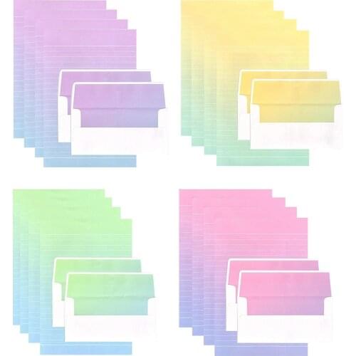 16 Cute Rainbow Colorful Writing Stationery Paper Letter Set With 8 Envelope & Label Seal Sticker For Home School Office Supply