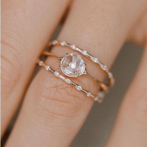 3pcs/Set Fashion Finger Ring Simple Cubic Zirconia Rings for Women Wedding Band Party Jewelry anillos acero inoxidable mujer