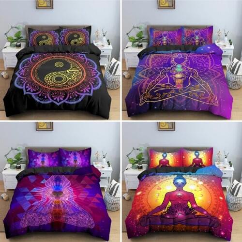 Mandala Printed Duvet Cover Sets Seven Chakras Buddha Bedding Set Microfiber Quilt/Comforter Cover King Queen Size 2/3 PCS