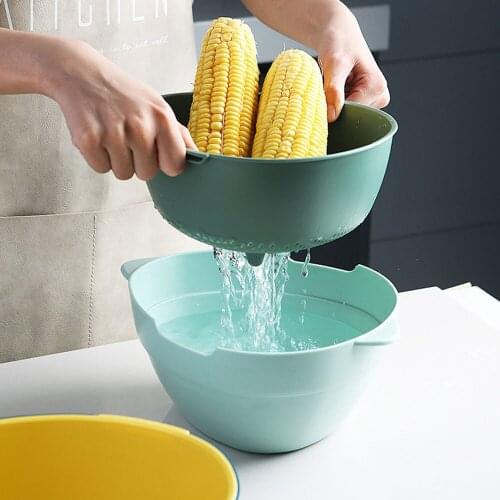 Kitchen Washing Basket Double Layered Basin Sink Washing Rice Bowl Fruit Tray Drain Baskets Strainer Noodles Vegetable Basket