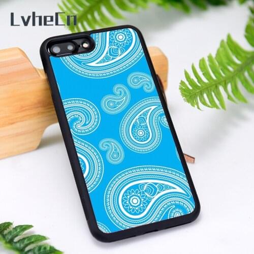 LvheCn Silicone Rubber Phone Case Cover for iPhone 6 6S 7 8 Plus X XS XR 11 12 Mini Pro Max Blue paisleys