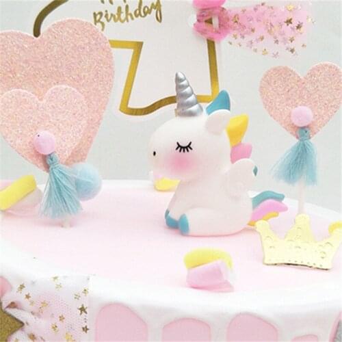 1Pcs Cute Unicorn Cake Decoration Birthday Party Cake Doll Baby Shower Party Supplies Unicorn Party Sitting Doll qq082