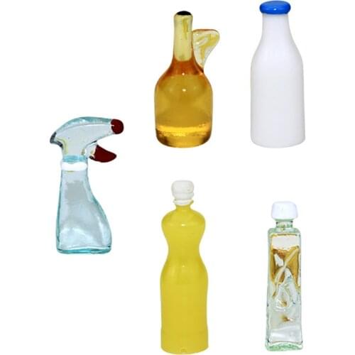 5Pcs 1/12 Dollhouse Miniature Accessories Mini Seasoning Bottle Simulation Kitchen Food Model Toys for Doll House Decoration