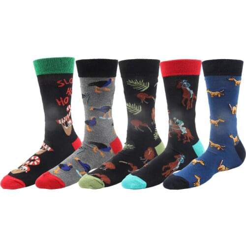 1 Pair Men Socks Cotton Funny Crew Socks Cartoon Animal Deer Sloth Happy Socks Novelty Harajuku Hip Hop Gift Socks