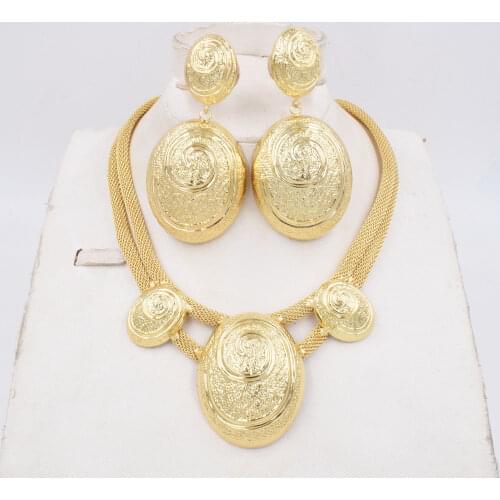 NEW High Quality Ltaly 750 Gold color Jewelry BIG big Set For Women african beads fashion necklace set earring jewelry