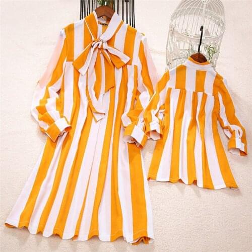 Family Matching Outfits Mother Kids Dresses Mommy and Me Clothes Women Girl Striped Dress Elegant Long Sleeve Cute Family Look