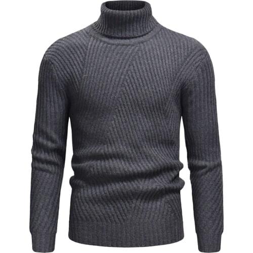 Autumn And Winter New Mens Turtleneck Sweater Striped Staggered Design L Mens Pullover