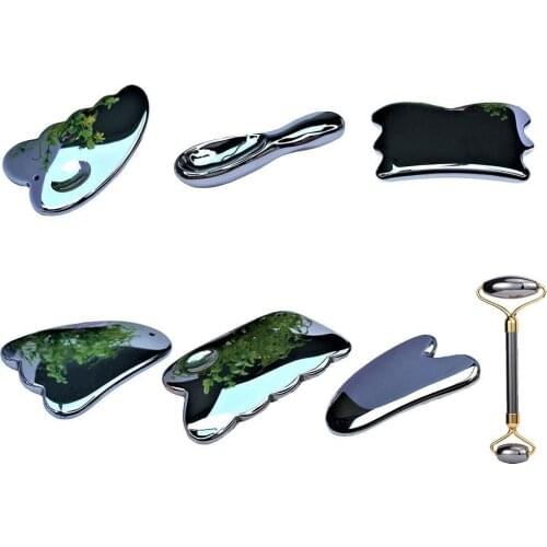 Face Massage Roller Terahertz Massage Stick Sheep Horn Scraping Board Energy Stone Roller Heart-Shaped Scraping Skin Care Tool