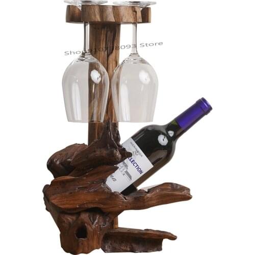 Red Wine Rack Decoration Red Wine Cup Rack Upside Down Wine Bottle Solid Wood Retro Creative Wine Display Rack Creative Decorati