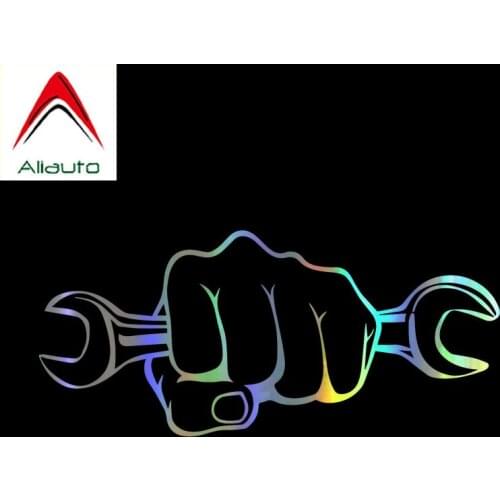 Aliauto Creative Car Sticker Mechanic Holding A Wrench Automobiles & Motorcycles Decor Reflective Laser JDM PVC Decal,17cm*7cm