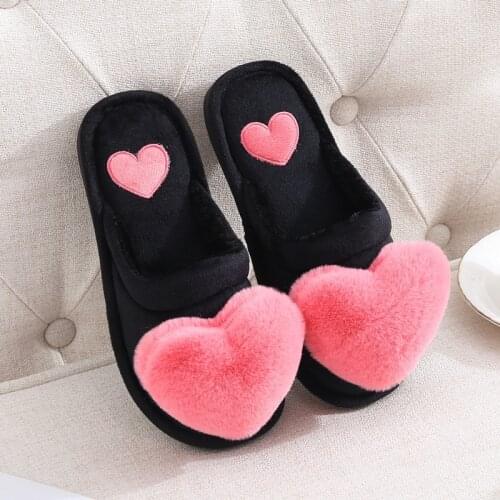 Winter Warm Slippers women shoes woman cute Love Heart plush slippers home slippers indoor slipper Faux Fur slides House Slipper