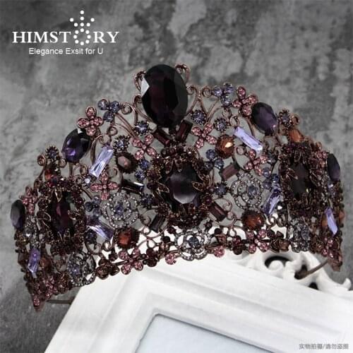 HimstoryLuxury Violet Crystal Queen Princess Tiaras Crown Noble Purple Rhinestone Diadem For Bride Hair Wedding Hair Accessories