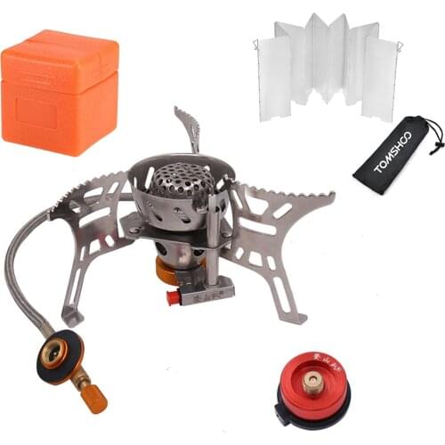 Camping Equipment Gas Stove Kit Windproof Gas Stove Outdoor Cooking Stove Foldable Split Burner with Gas Conversion Head Adapter