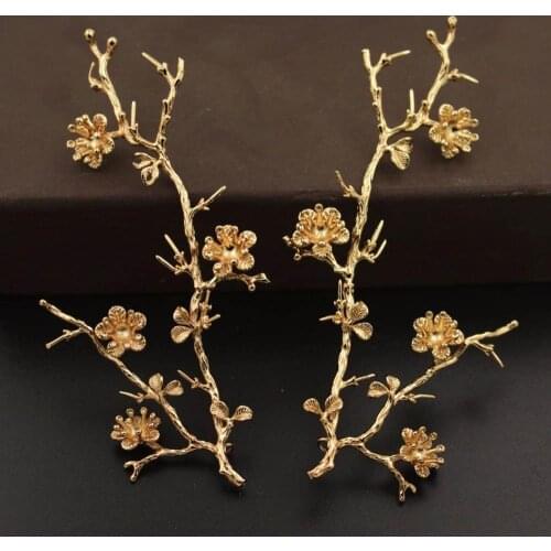 10pcs Brass Casted Plum Flower Tree Leaf Branch for Half Hole Beads Pendant Charm Quality Gold Color DIY Stuffs Jewelry Supplies