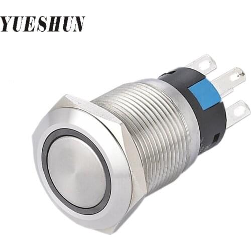 YUESHUN 19mm Push Button Switches Smart Home Electrical Equipment LED Light Power Switch Ring illuminated Momentary Switches
