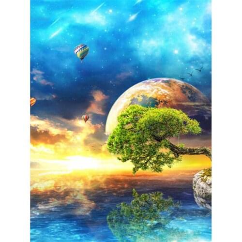 Yumeart Diamond Painting by Number Sunset Blue Sky Needlework Diamond Embroidery Univesel Tree Cross Stitch Patterns Home Decor