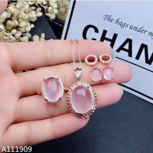 KJJEAXCMY boutique jewelry 925 sterling silver inlaid Natural Ross quartz Necklace Ring Earring Suit Support Detection romantic