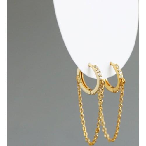 925 Sterling Silver Zircon Small Hoop Earrings Simple French Chain Tassel Ear Buckle all-matched Earrings pendientes oro 18k