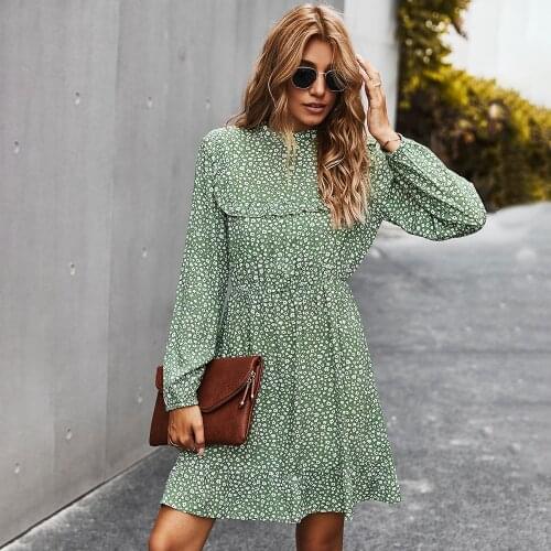 Ladies Vintage Floral Print Spring Autumn Dress Women Loose Long Sleeve Casual Holiday Women Mini Dress Female Vestidos Mujer