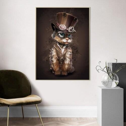 Animal Funny Cat Gentleman Wall Art Canvas Painting Nordic Posters and Prints Wall Pictures for Living Kids Bedroom Decoration