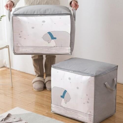 1PC Non-Woven Foldable Clothes Organizer Cartoon Printing Quilt Container With Handle Save Space Storage Bag Home Storage Box