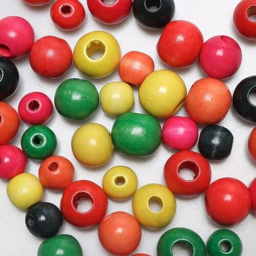 15pcs Colorful Natural Spacer Ball Wooden Beads Big Hole Necklaces for Women Jewelry Making Charm Diy Round Wooden Beads
