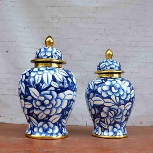 18 Inches large Chinese Porcelain Blue Glazed Ceramic Decorative Ginger Jars