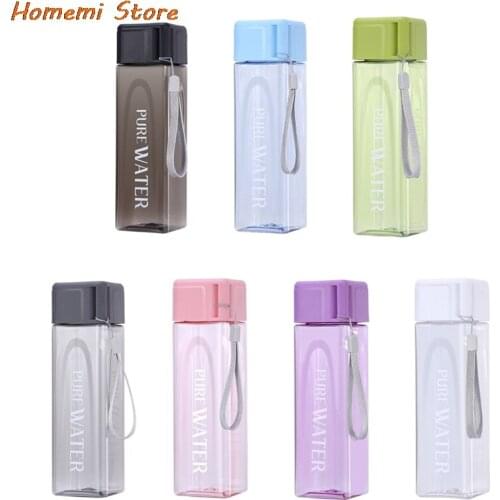 500ml Transparent Square Plastic Matte Water Cup Outdoor Cold Juice Water Sports Cup With Portable Milk Rope Water Bottle