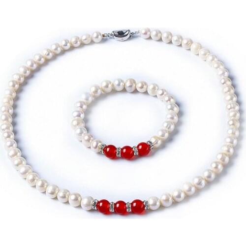 No jewelry Box Mothers Day gifts Natural 8-9MM Freshwater Pearl Necklace bracelet Giving mother-in-law set pearls 925