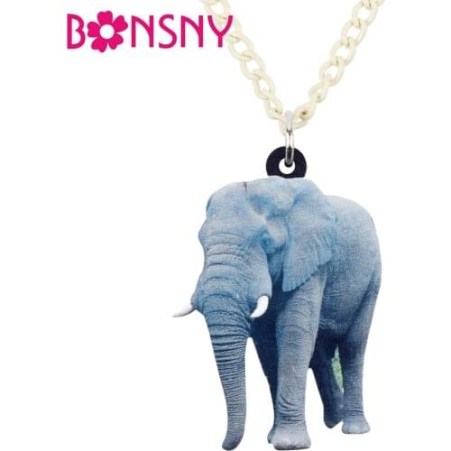 Bonsny Acrylic Walking Jungle Elephant Necklace Pendant Choker African Wild Animal Jewelry For Women Girls Lady Teens Gift Bulk