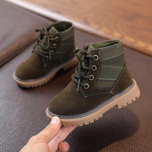 Kids Boy Girl Anti-slippery Boots Children Cute Rubber Sole Matte Leather Lace-up Round Toe Soft Fashion Sewing Martin Boots