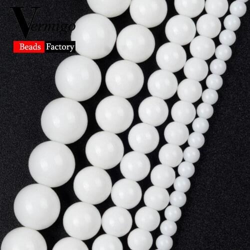 Natural Mineral Stone Smooth White Stone Round Beads For Jewelry Making 4mm-12mm Spacer Needlework Beads Fit For Bracelets 15"