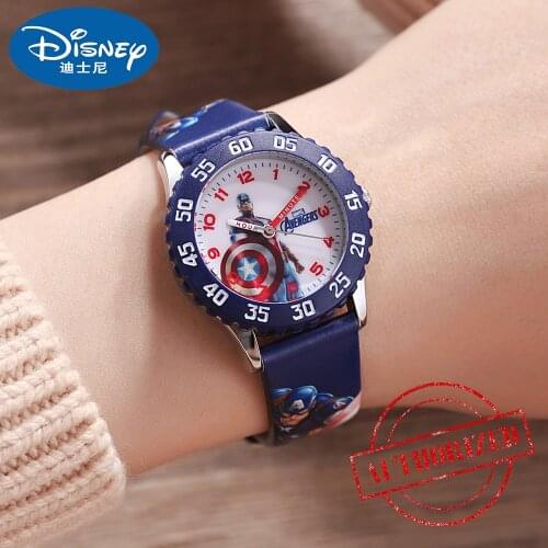 MARVEL Avengers Blue Captain America Black Iron Man Children PU Band Quartz Waterproof Digital Show Watches Disney Student Clock