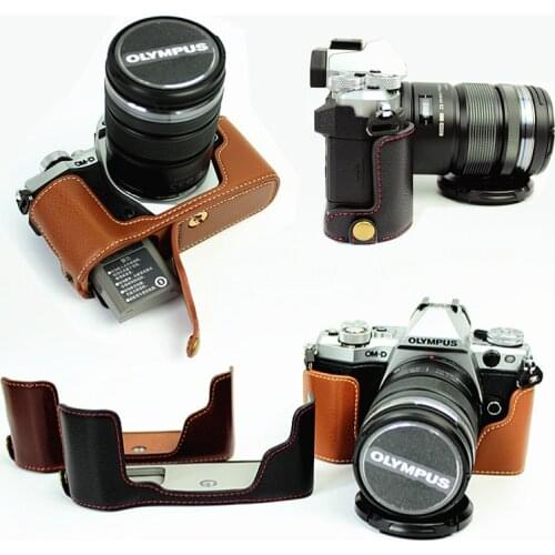 Real Genuine Leather case Half Body cover Camera bag Base For Olympus E-M5 Mark ii EM5II Mark2 With Battery Opening