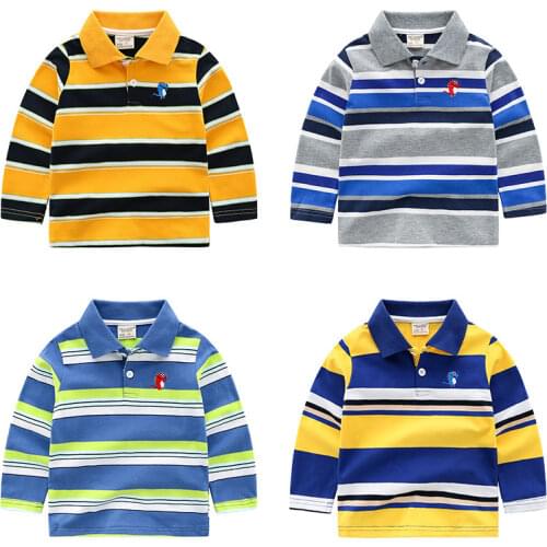 Children Polo Boy Shirts Long-sleeve Kid Turn-Down-Collar Blouses Toddler Cotton Stripe Top Tees