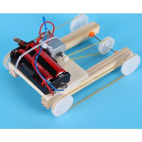 Children DIY Assembling Electric Pulley Four-Wheel Drive Car Model Education Toy Physics Science Experiment Toys