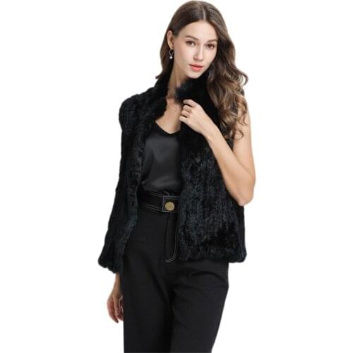 IANLAN New Womens Casual Dense Weaving Fur Vests Fashion Real Knitted Rabbit Fur Waistcoat Ladies Striped Fur Gilets IL00515