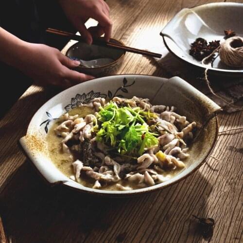 Ceramic binaural soup bowl soup bowl household large pickled cabbage fish bowl boiled fish big bowl hotel restaurant tableware c