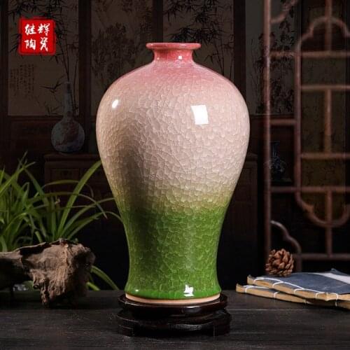 Ceramic vase with cracked glaze and sliced jade in Jingdezhen China handmade