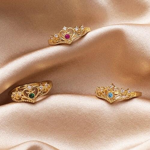 Korean style Elegant Zircon crown Heart Shaped Ring fashion Opening Adjustable Engagement Rings jewelry Girl Gift