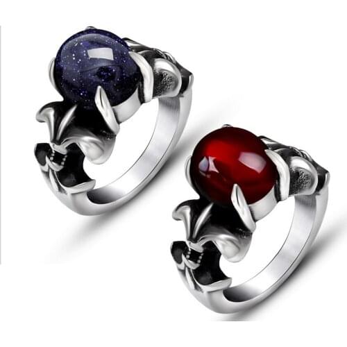 Black Onyx Red Ring For Women Men Thick Band In Antique Titanium Stainless Steel Vintage Gothic Style Acessories