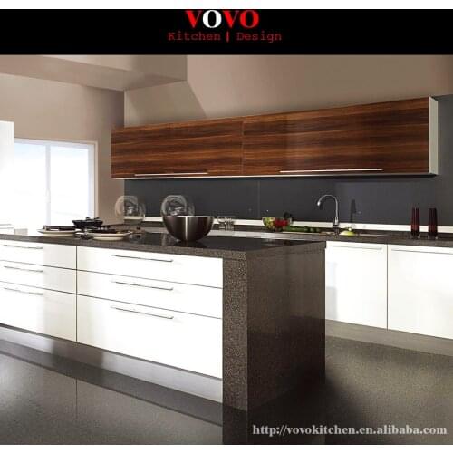 MDF kitchen cabinets in both white and wood grain finish