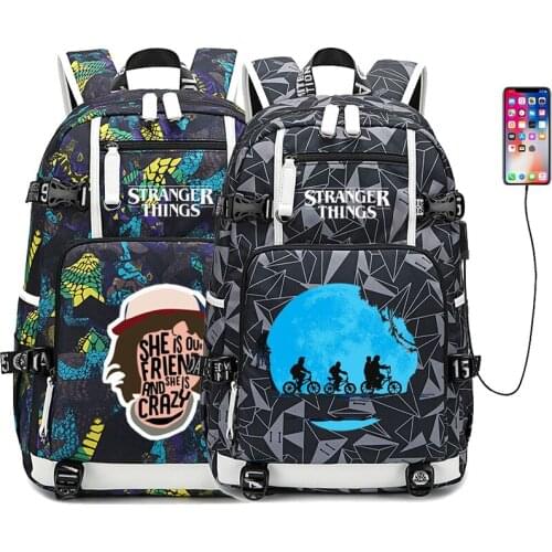 Stranger Things Anime Backpack USB Charging Multifunction Travel Bag Student Schoolbag Laptop Bag Cosplay Backpack Gift
