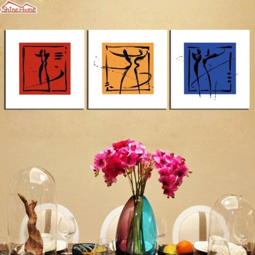 ShineHome-3pcs Wall Art Canvas Print Nordic Paintings Triptych Abstract Figure Dancing Pictures for Hotel Cafe Bar Living Room